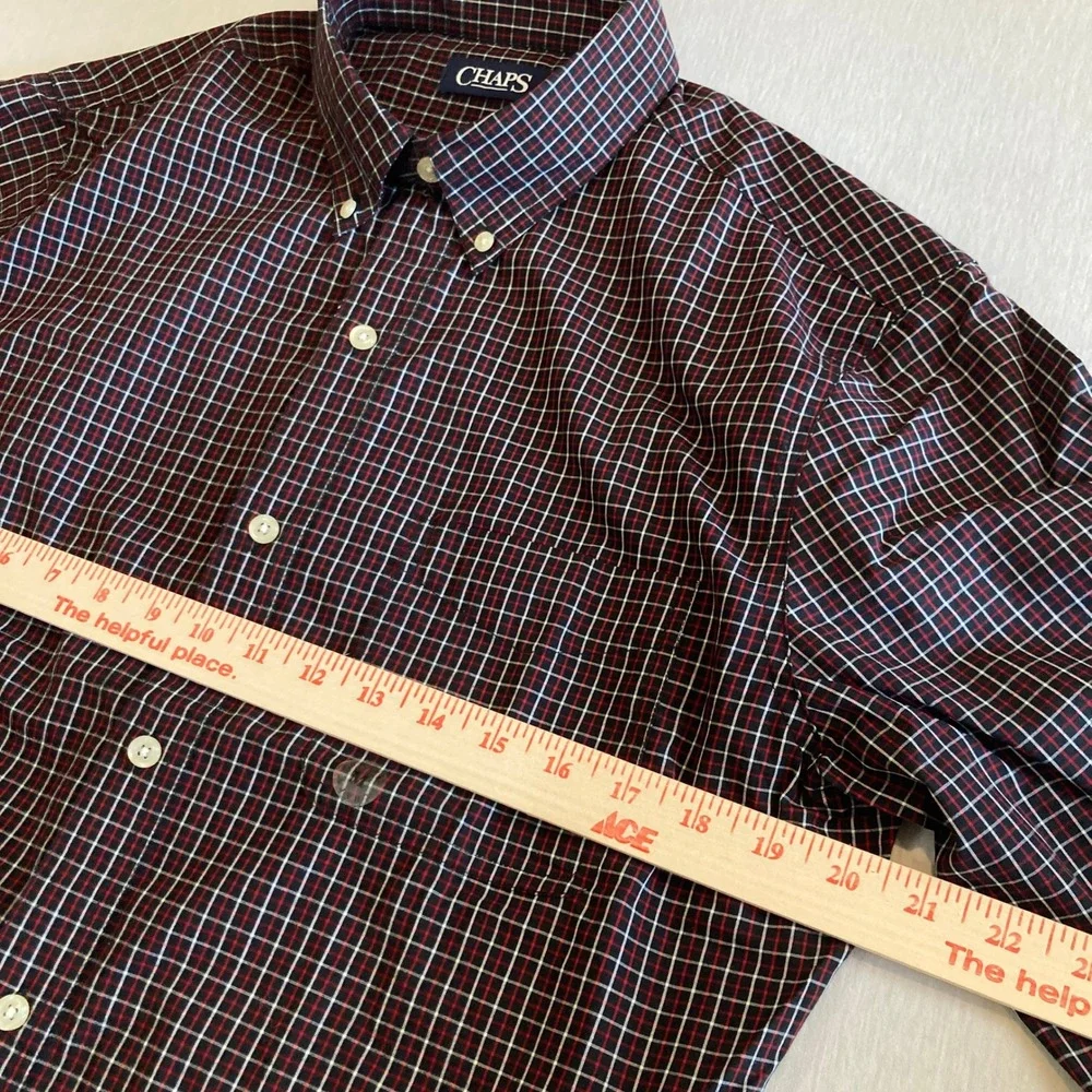 NWOT Chaps Shirt Men Medium‎ Black Red Plaid Button Down Long Sleeve Cotton